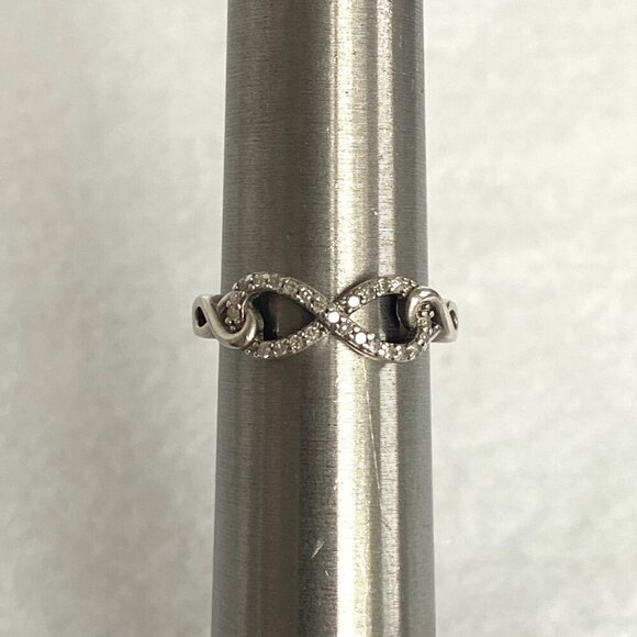 Sterling Silver 925 Dainty Round Diamond Infinity Symbol Band Ring Sz 4.75 - Picture 5 of 16